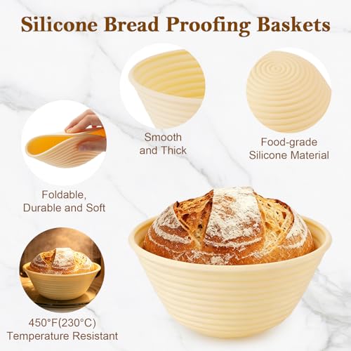 4 Pack Silicone Banneton Bread Proofing Baskets, 5" Collapsible Non-Stick Sourdough Proofing Bowls for Bread Baking, Round Dough Rising Baskets - size: 5"Round Basket-4 PCS
