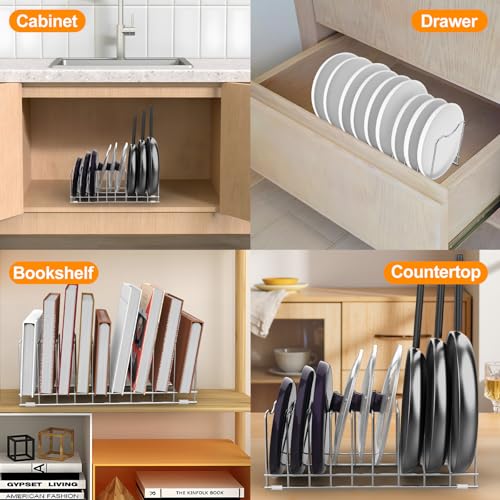 FLSEPAMB Pot Lid Organizer Pan Lid Organizer Kitchen Pot Lid Rack Suitable for Bakeware Dish Plate, Cutting Boards, Pots & Pans, Serving Trays, Reusable Holder (2 Pack) - size: 2 Pack