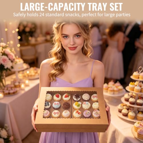 10 Pack Brown Cupcake Boxes 24 Standard Cupcake Containers with Window 15x11x3.9 Inches Dessert Shooter Boxes for Party Wedding Bakery Packaging - color: Brown (10 Pack)