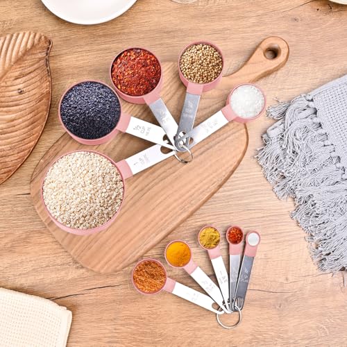 Measuring Cups and Spoons Set, 10-Piece with Stainless Steel Handles, Pink - color: Pink 10 Pcs