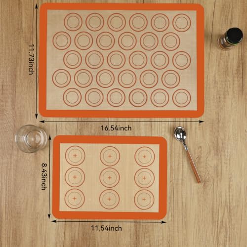 Silicone Baking Mat Macaron - Set of 3 (2 Half Sheet Liners and 1 Quarter Sheet), Non Stick Silicon Cookie Oven Liner For Macaroons, Bake Pans, Pizza, Toaster, Cake and Bread Making (Orange) - color: Orange