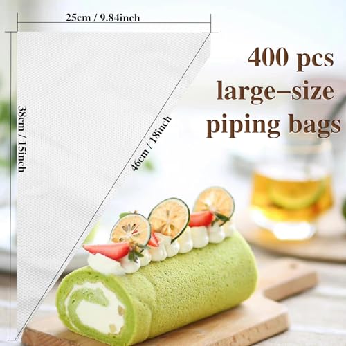 18 Inch Piping Bags, 400pcs Disposable Decorating Pastry Bags, Large Thickened Plastic Anti-Burst Non-Slip Icing Bags for Cookie and Cake Decorating (18 inch)