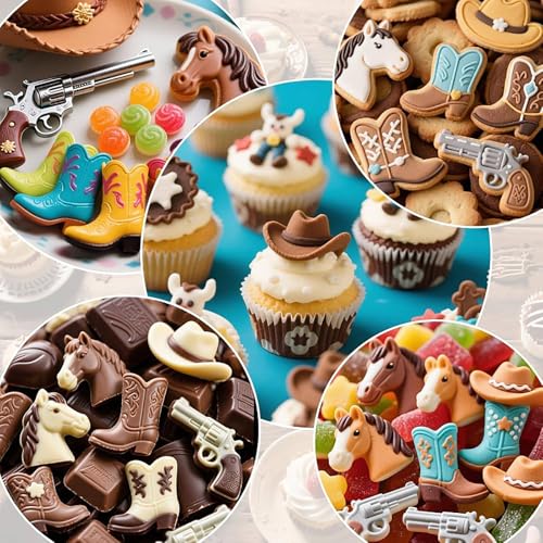 2 Pcs Cowboy Chocolate Silicone Molds, 15 Cavity Western Theme Cowboy Horse Boots Hat Molds Non-Stick Baking Molds for DIY Candy, Gummy, Ice Cubes, Jelly