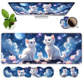 4 in 1 Ergonomic Memory Foam Mouse Pad Wrist Rest Set, Large XXL Gaming Desk Pad + Keyboard Wrist Rest + Mouse Wrist Cushion + Coaster for Home Office Study Gaming, Cute Cat - color: Cute Cat