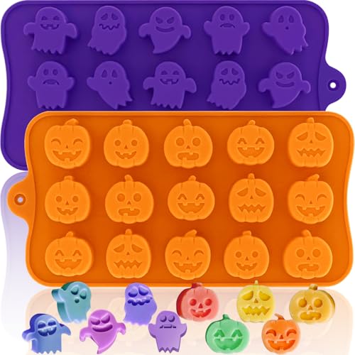 Pumpkin & Ghost Candy Silicone Molds for Halloween Small Chocolate, Wax Melts, Cake Decoration 15 Cavity Food Grade Bpa Free for Kids, Oven Safe DIY Homemade Mould Treat or Trick -2 PCS - style: Pumpkin & Ghost 2PCS