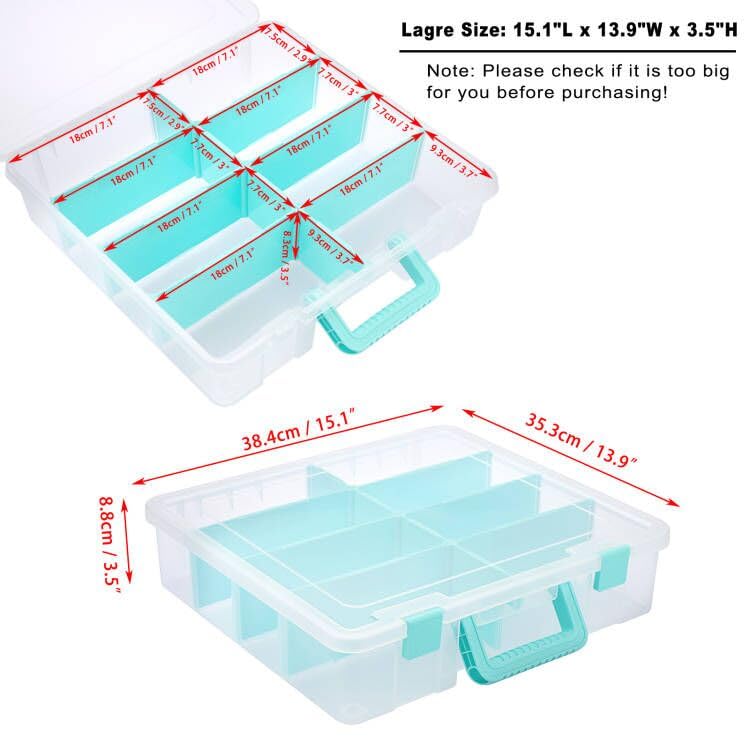 BTSKY Clear Plastic Dividing Storage Box with 8 Compartments Sewing Box - size: 15.1x13.9x3.5 Inches-Clear