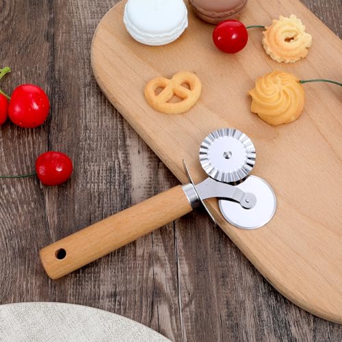 Oruola Pasta Wheel Cutter, Double Fluted Pastry Cutter Wheel,Double-Blade Ravioli Cutters,Stainless Steel Double Roller Dough Cutters with Wooden Handle for Pizza,Ravioli,Cookies