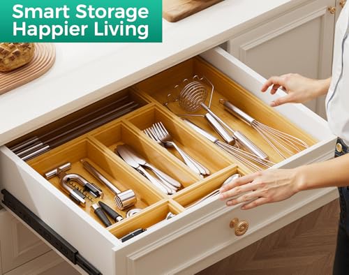 Bamboo Kitchen Drawer Organizer Boxes 12" x 3" Stackable Wooden Organizers - size: 12" x 3" x 2"