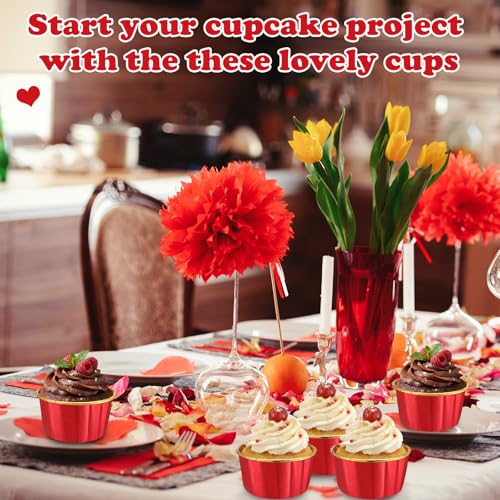 300 Pack Fiery Red Gold Cupcake Liners Disposable Foil Muffin Cup - color: Fiery Red Gold