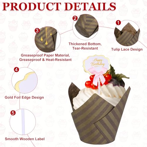 uxcell 100Pcs Tulip Cupcake Liners with 10Pcs Cheese Markers Muffins Liners - color: Natural/Brown