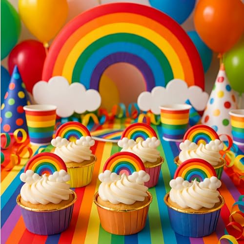 Geiserailie 100 Pcs Rainbow Foil Cupcake Liners, Baking Cups - color: Rainbow, style: Classic