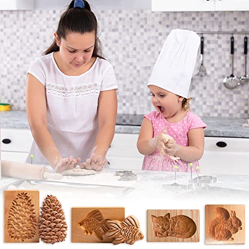 4 Pieces Wooden Cookie Molds Biscuit Carved Wooden Mould DIY Cookie Stamps Cookie Cutter Funny 3D Press Embossing Mold Animal Pattern Baking Tool - color: Animals 4PCS set