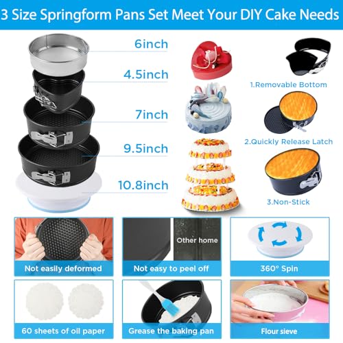 Cake Decorating Kit Cake Decorating Supplies, 515 PCS Baking Supplies Set with 3 Springform Pan Sets, 66 Icing Piping Nozzles, Cake Rotating Turntable, Piping Bags, Birthday Gifts for Mom Wife - size: 515 PCS