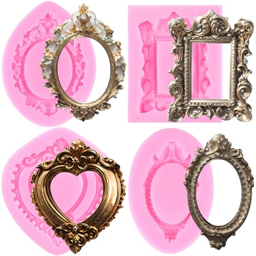 Mujiang Photo Frame Fondant Molds Picture Frames Silicone Mold Set Of 4 - color: Style B