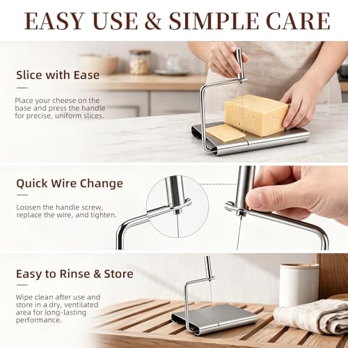 Wire Cheese Slicer for Block Cheese, 3 Extra Replacement Wires