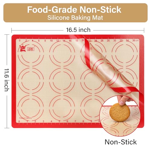 GUANCI 2 Pack Silicone Baking Mats, 11.6" x 16.5" Each, 0.7mm Thick, Food Grade Non-Stick Reusable Baking Mats & Baking Sheet Liners for Cookies, Macarons, Bread, Pizza & Pastry - color: 2PCS-RD