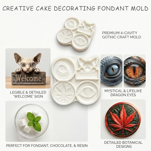 Dragon Eye Sphynx Cat fondant Mold, Leaf Welcome Cat Silicone Mold - color: Dragon Eye Fondant Mold