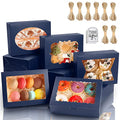 KPOSIYA 65 PCS 8x6x2.5 Inch Cookie Boxes with Window Blue Bakery Boxes Pastry Boxes for Gift Giving, Treat, Dessert, Cupcakes, Chocolate, Strawberries, Donuts, Muffins (5 Style Windows) - color: Blue(pack of 65)