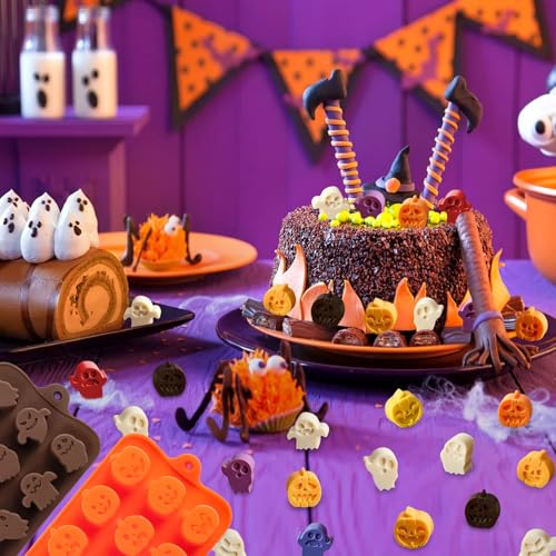 4pcs Halloween Candy Molds Ghost Chocolate Mold Mini Pumpkin Baking Molds - color: Ghost