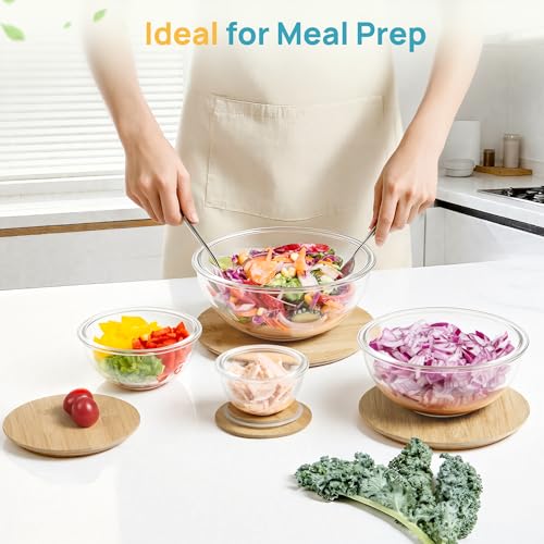Vtopmart 5 Pack Glass Mixing Bowls with Bamboo Lids, Nesting Set - style: 5-piece set