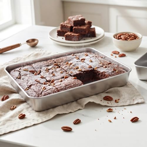 E-far 2 Pack Stainless Steel Baking Pans, 12⅓ x 9¾ x 2 Inch for Cake - size: 12.4"x 9.6"x 2", style: 2Pans