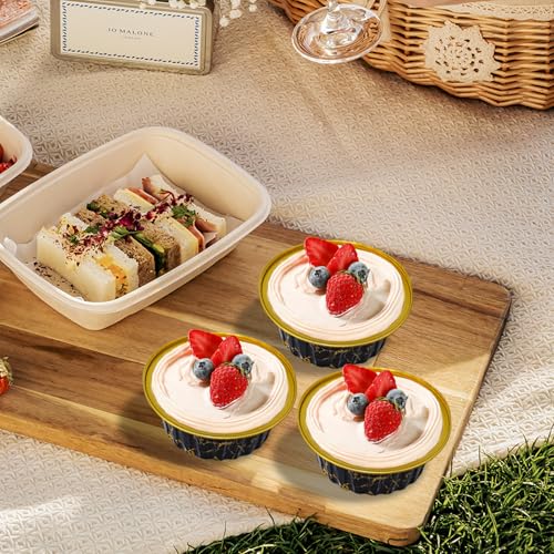 100PCS Aluminium Foil Baking Cups with Lid and Spoon(Black Gold Marble) - color: Black Gold Marble