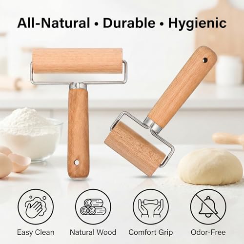 2 Pcs Wooden Dough Roller, Wooden Rolling Pin Set (2 Sizes)
