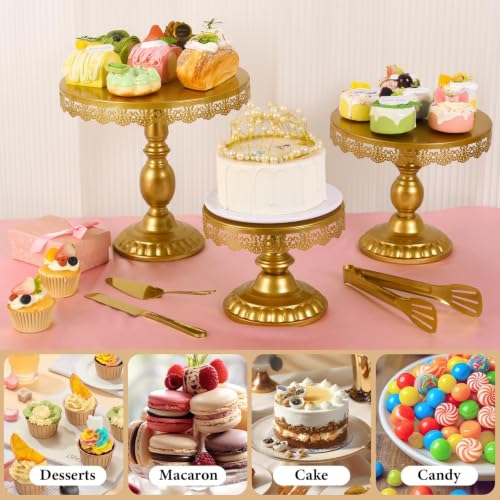 12 Set of Gold Cake Stand, Metal Gold Cupcake Stand and Bases para Postres de Mesa, Elegant Gold Dessert Stands for Party and Wedding, Easy to Clean Desert Table Display Set