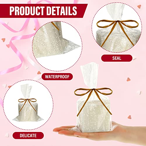Tudomro 100 Pcs 5 x 8 Inch Clear Cellophane Soap Bags with Raffia Rope