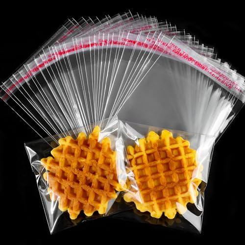 Soarvita Clear Self Sealing Cookie Bags: 4x4 Inches 200 Pcs Plastic Resealable Gift Wrap Cellophane Bags for Packaging Cookies, Candy, Treat, Gifts, Snacks and Party Favors - Self Adhesive Wrappers - color: 4x4 Inch - 200pcs