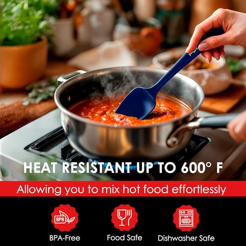 Silicone Spoon Spatula - 600ºF Heat-Resistant Non-Stick Rubber Spoonula | Use as Silicone Kitchen Scraper Utensil - Baking and Cooking Strong Stainless Steel Core | UpGood Kitchen Utensils, (Blue) - color: Blue