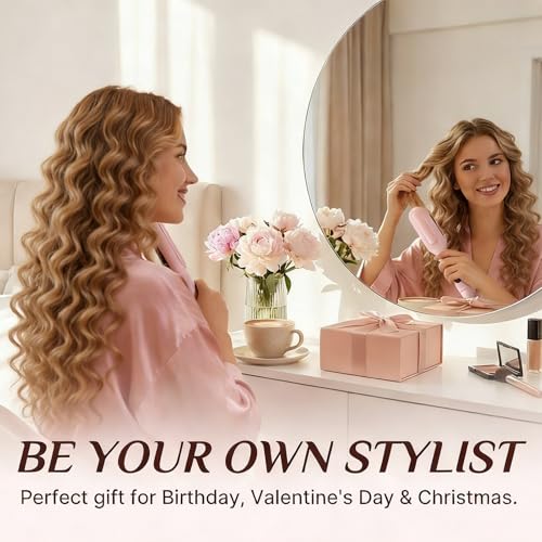 1&1.25 Inch Hair Crimper for Women - Curling Iron Waver Hair Tool to Adjustable Groove - Rizadora para Cabello - Anti-Scald Tech Hair Waver - Ionic Ceramic Coating for Long-Lasting,Fast Heating,Pink - color: Pink
