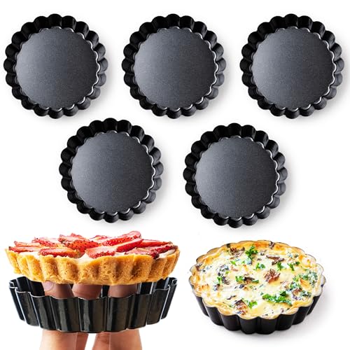 8 Pack Mini Tart Pans 4 Inch with Removable Bottom Round Nonstick Deep Quiche Pan, Heavy Duty Perfect for Baking Fruit Tarts, Quiches & Dessert - size: 4 Inch