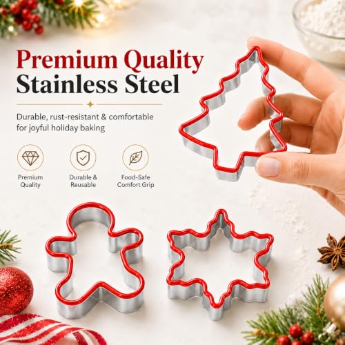 Crethinkaty 3 PCS Christmas Cookie Cutter Set,Gingerbread Man,Snowflake,Christmas Tree Shape with Soft PVC Edge Xmas Cookie Cutters for Baking - style: style 5
