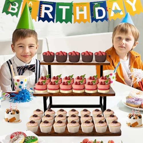 Cupcake Stand for 50 Cupcakes, Wood Metal Riser Dessert Table Display Stand