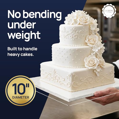 O'Creme Cake Board, White Square Cake Drums with Gorgeous Design, Sturdy & Durable 1/2' Thick, 10' x 10' Inch, Pack of 5 Disposable Drums - color: White, size: 10" x 10"