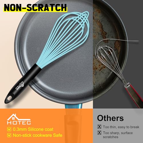 HOTEC 4Pcs Silicone Whisk Set, Wire Balloon Whisks for Cooking Egg Beater - color: Blue