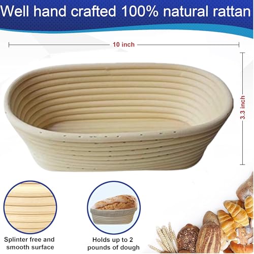 10inch Oval Banneton Proofing Basket Set Bread Baking Kit, Dough Scraper, Bread Lame, Danish Dough Whisk Sourdough Proofing Basket Artisanal Bread Making Tools and Supplies Set - size: 10inch oval