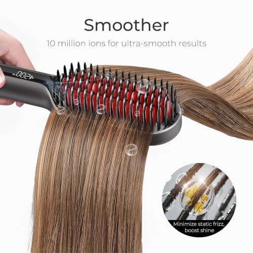 TYMO Hair Straightener Brush - Ionic Mini Straightening Brush for Women - color: Black, size: 2.0 Inch