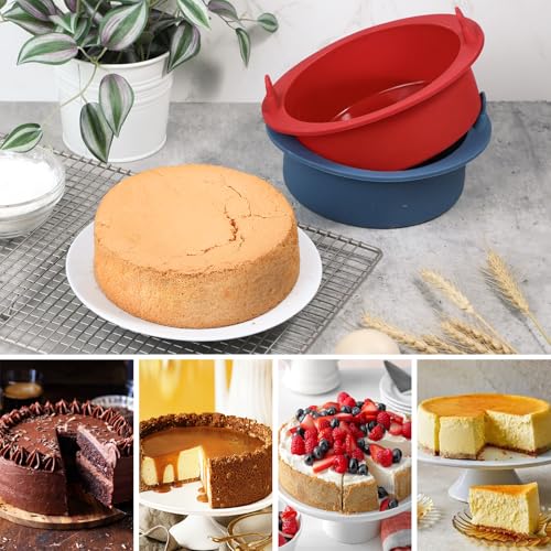 Webake 6 Inch Air Fryer Round Cake Pans for Baking, Nonstick Silicone Air Fryer Baking Pan Wih Handle, BPA Free Set of 2 - size: 6 Inch