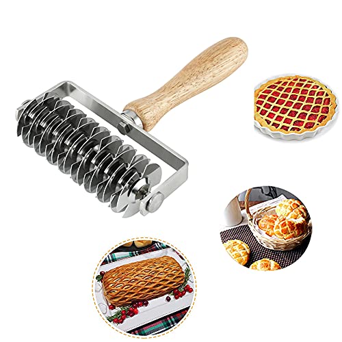 INCHOO Homemade Stainless Steel Dough Lattice Roller Cutter Bread Pastry Baking Tool Dough Docker Needle Roller Wheel - color: Yellow-2