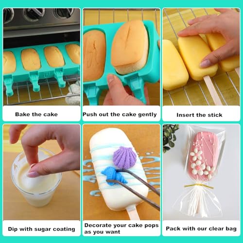 Juome Cake Pop Mold Kit, Cakesicle Molds Silicone with Sticks & Bags(Green) - color: Green