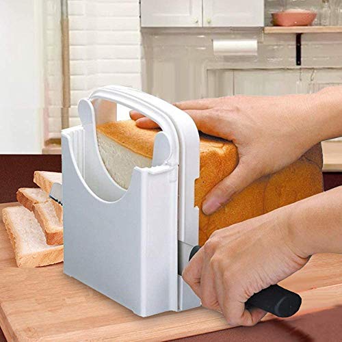 Fastwolf Bread Slicer,Adjustable Toast Slicer Toast Cutting Guide for Homemade Bread,Foldable Bread Toast Slicer Bagel Loaf Slicer Sandwich Maker Toast Slicing Machine with 5 Slice Thicknesses (White)