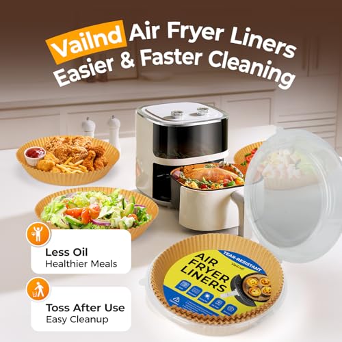 Vailnd 100Pcs 9 Inch Round Air Fryer Liners Disposable Large for 10-12 QT - size: 9"Round