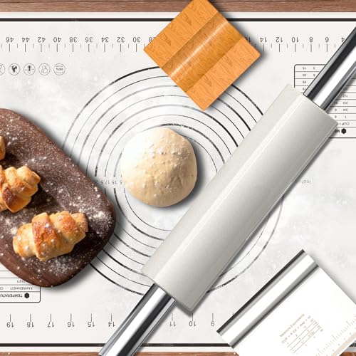 18.5'' Marble Rolling Pin,Stainless Steel Handles,3-Thickness Rings & Stand