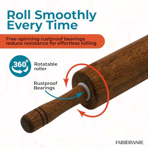 Farberware Acacia Wood Dough Rolling Pin - Brown - color: Wood