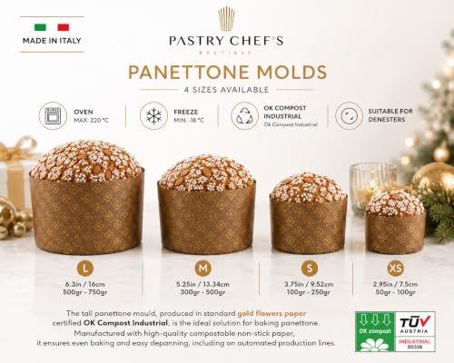 Pastry Chef's Boutique Thin Panettone Paper Pan Mold (Thin Paper - Small 500gr) - Pack of 12 - size: Thin Paper - Small 500gr