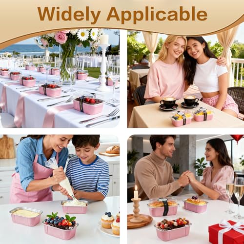 mini loaf pans with lids and spoons 50 Pack,5.5 oz Rectangle mini individual cake tins Disposable Small Aluminum Foil Baking pans(50, Pink) - color: Pink