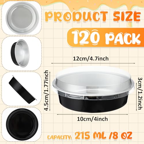 Yinder 8 oz Disposable Creme Brulee Ramekins with Lids, 4 Inch Mini Pie Tins Aluminum Foil Pie Tart Cake Baking Pans Individual Round Containers Oven Safe(Black & Silver,120 Pcs) - color: Black & Silver