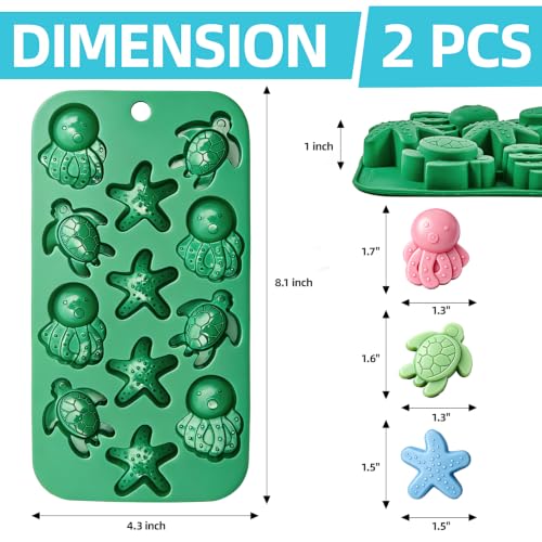 Sea Turtle Ice Cube Molds, Ocean Silicone Molds Sea Turtle Starfish Octopus Shaped Mould for Chocolate, Candy, Cupcake Decorations, Plaster Molds Resin Wax Making